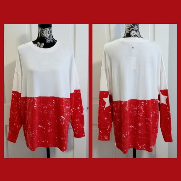 crown & ivy Tops - 🆕️ 🎉Crown & Ivy🎉 - Red/White Oversized L/S Sweeper Pullover